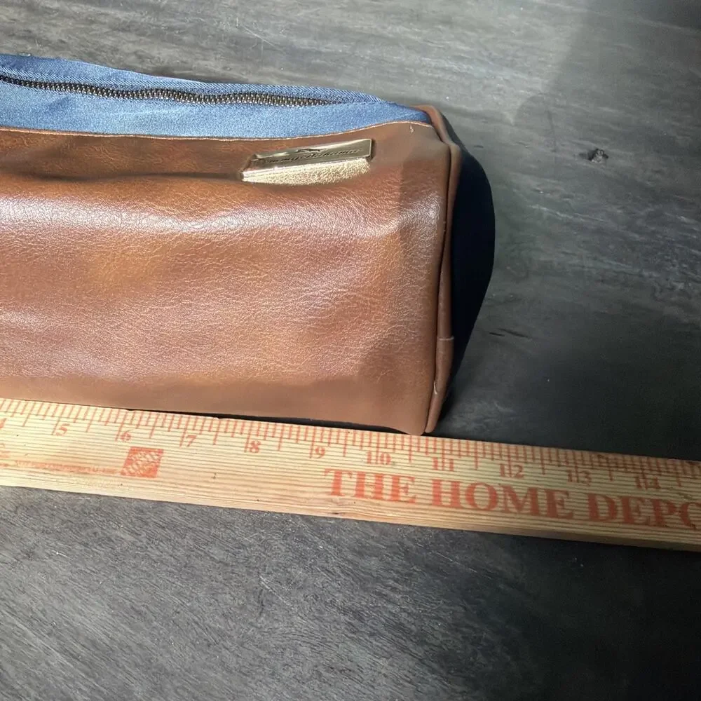 Tommy Bahama Men's Toiletry Bag Travel Dopp kit Faux Leather Navy Blue Brown
